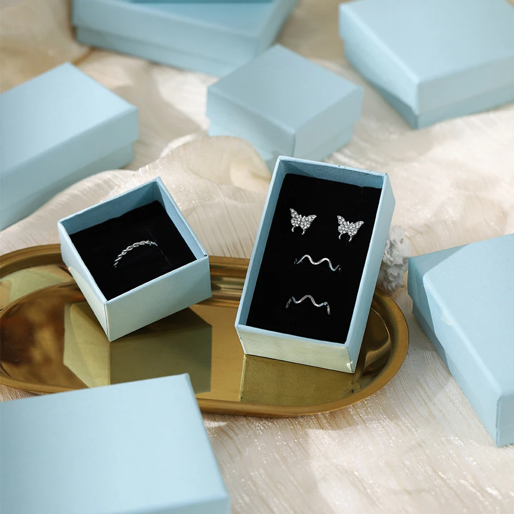 Thick Kraft Paper Jewelry Set Packaging Box Ring Necklace Bracelets Earring Gift Case Container With Sponge Inside 24-Pack Bulk