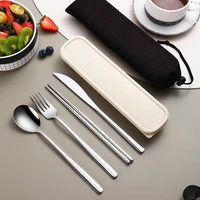 4pcsset camping picnic set reusable travel cutlery set sus 304 stainless steel spoon fork chopsticks portable cutlery with case