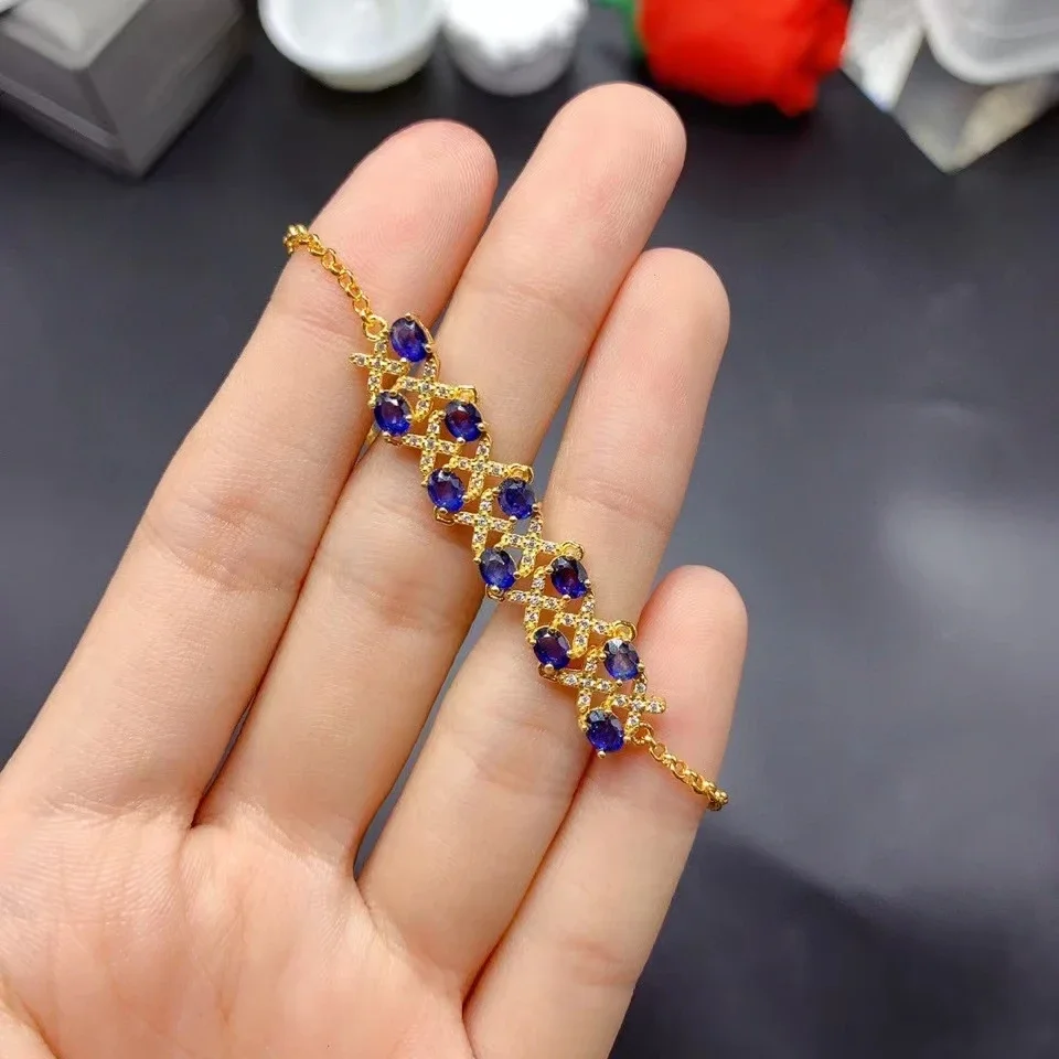 Браслет из твердого серебра 925 пробы с сапфиром и толстым позолотой 18 карат 3 мм * 4