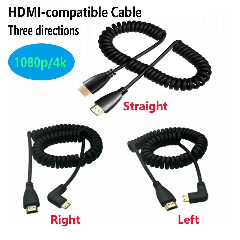 2 м HDMI-совместимый штекер-штекер эластичный пружинный гибкий кабель V1.4 DSLR 90