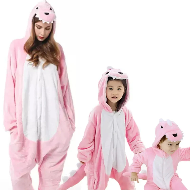 Family Kigurumi Pajamas Pink Dinosaur Animal Onesie Cosplay Costume Pajamas For Babies Kids and Adults