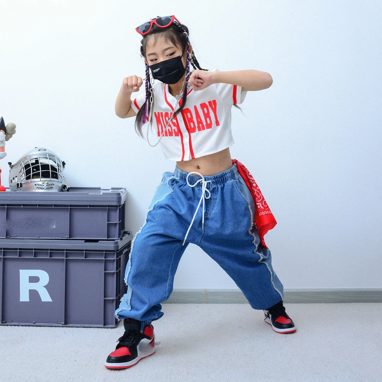 

Girls Jazz Street Dance Outfits Summer Hiphop Suit Children Ballroom Hip Hop Dance Costumes Performance Rave Clothing DQS9113