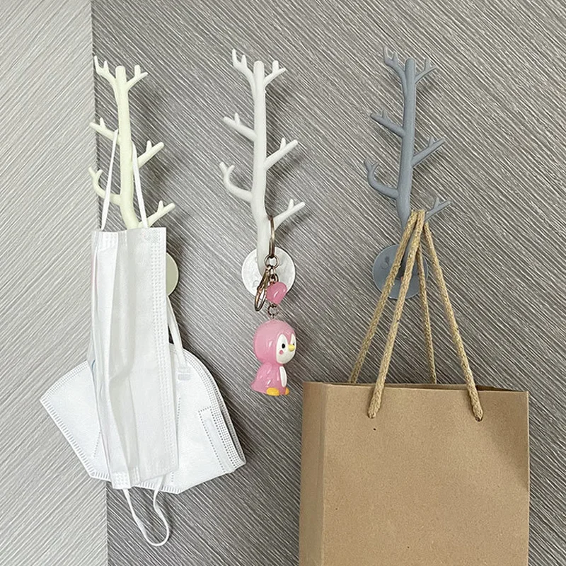 

Nordic Plastic Branch Hooks Self-Adhesive Traceless Branch Shape Key Hair Rope Coat Organier Rack Home Storage Sticky Hooks