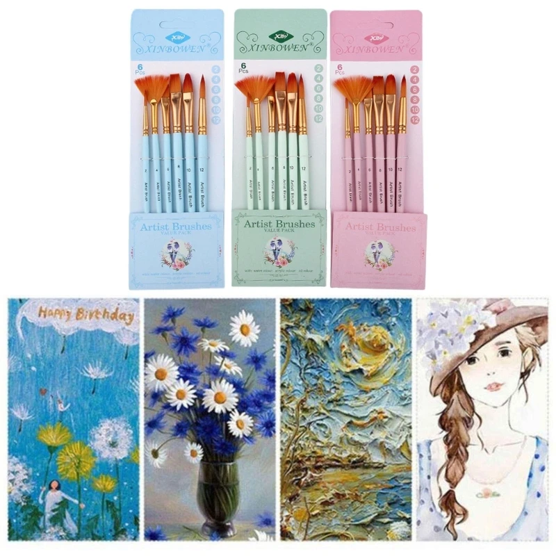 

Professional Artist Brush Set 6 Children Brush Sets for Adults Canvases Watercolor and Fabric-suitable Acrylic Painting Supplies