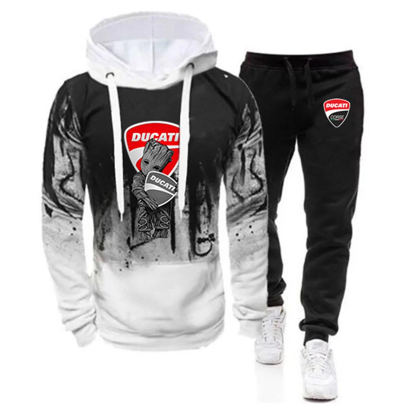 

2022 Ducati Printing Tracksuit Men's 2 Pieces Sets Hooded Sweatshirts Spring Autumn Male Pullover Hoodies Pants Suit