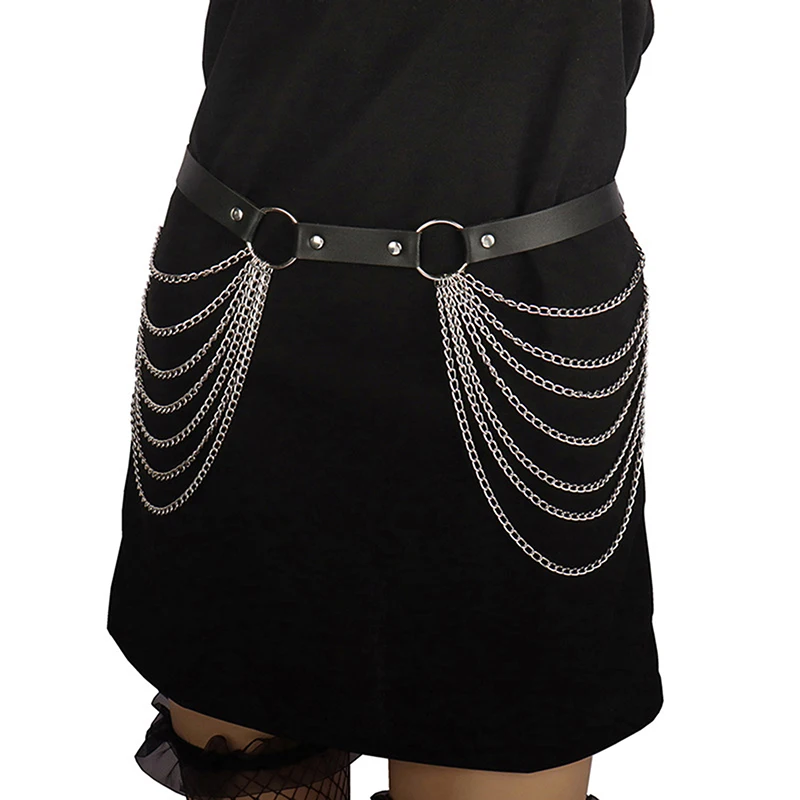 Черный кожаный ремень-цепочка сексуальная женская юбка-цепочка в стиле панк
