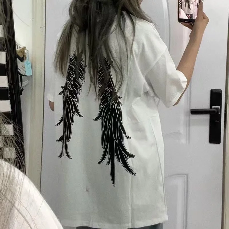 

Top Wings Necklace Print Loose Personality T-shirt Casual Short Sleeve women clothes vintage grunge oversized y2k t shirt