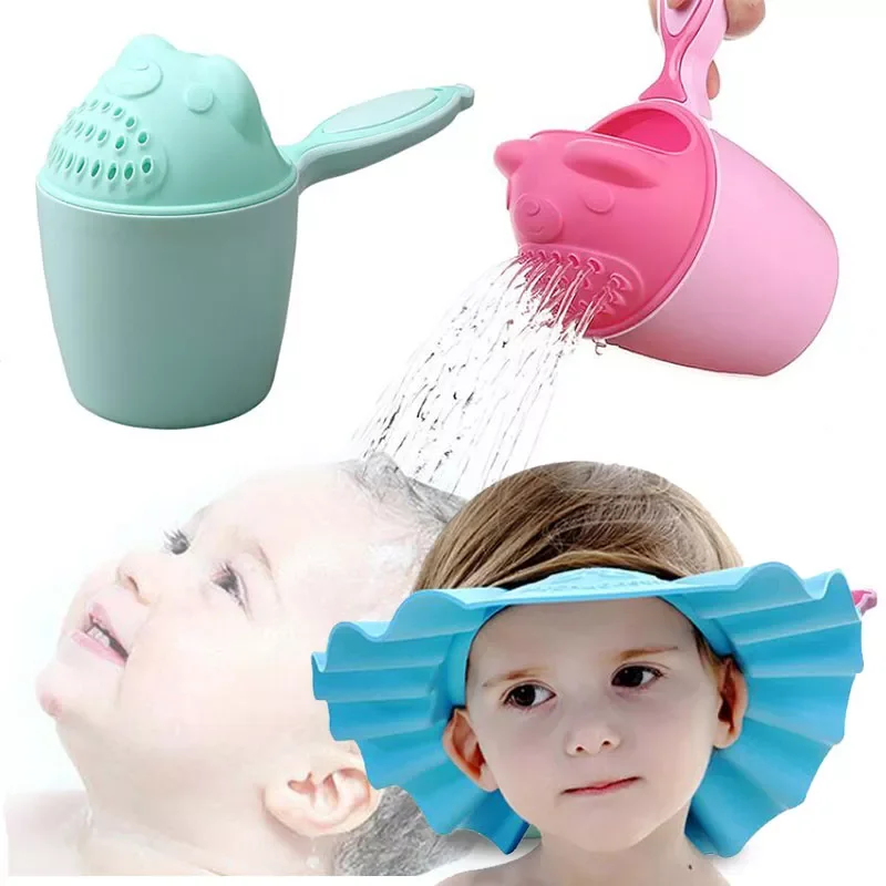 

Cartoon Baby Bath Caps Baby Shampoo Cup Children Bathing Bailer Baby Shower Spoons Child Washing Hair Cup Kids bath tool