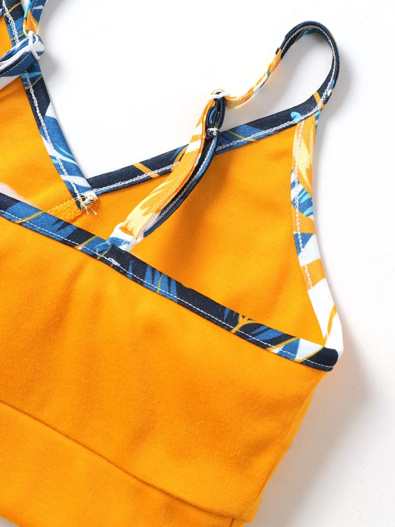 2022 Summer Fashion Kids Clothes Girls Outfits 2 Pcs Sets Short V-neck Strap Tops+print Long Pants Beach Girls Clothing Set 5-9Y