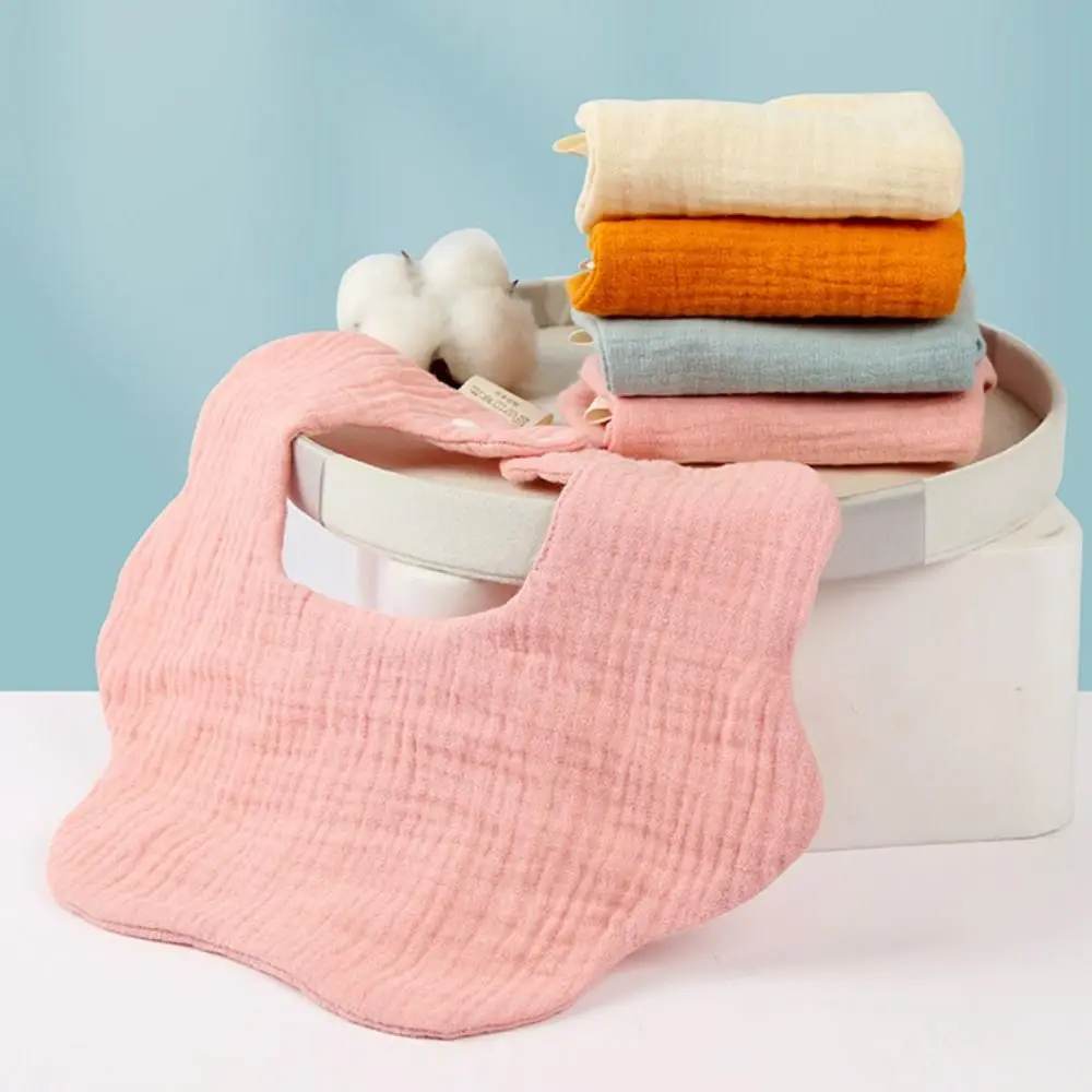 

Snap Button Baby Muslin Bibs Adjustable Solid Color Cotton Saliva Towel Soft Ruffle Burp Cloths Feeding Drool Bibs