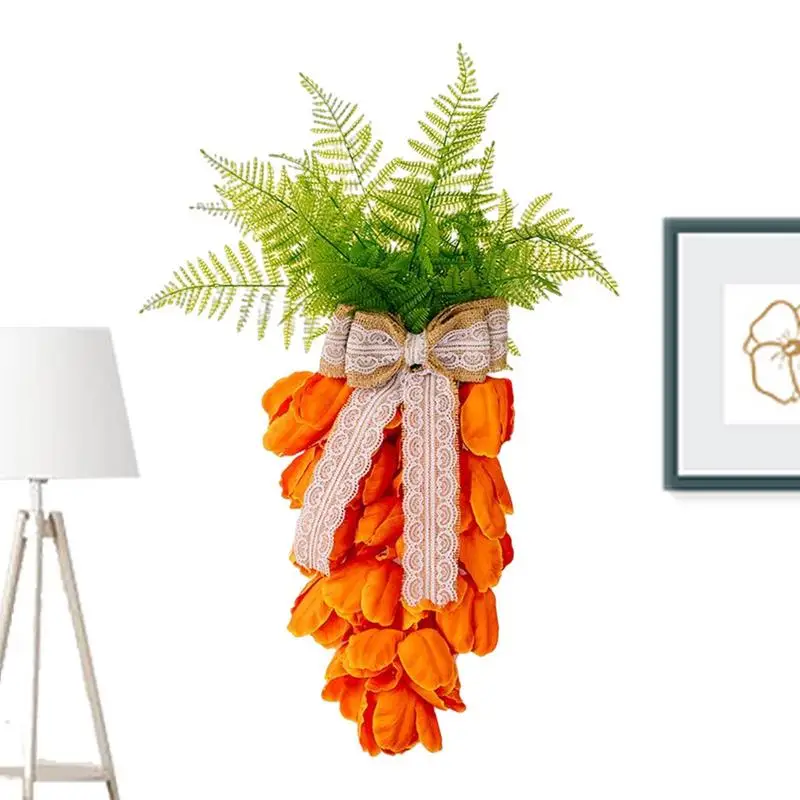 

Easter Decoration 2023 Artificial Tulip Carrot Wreath With LED Light String Front Door Outside Hanging Pendant Indoor Home Decor