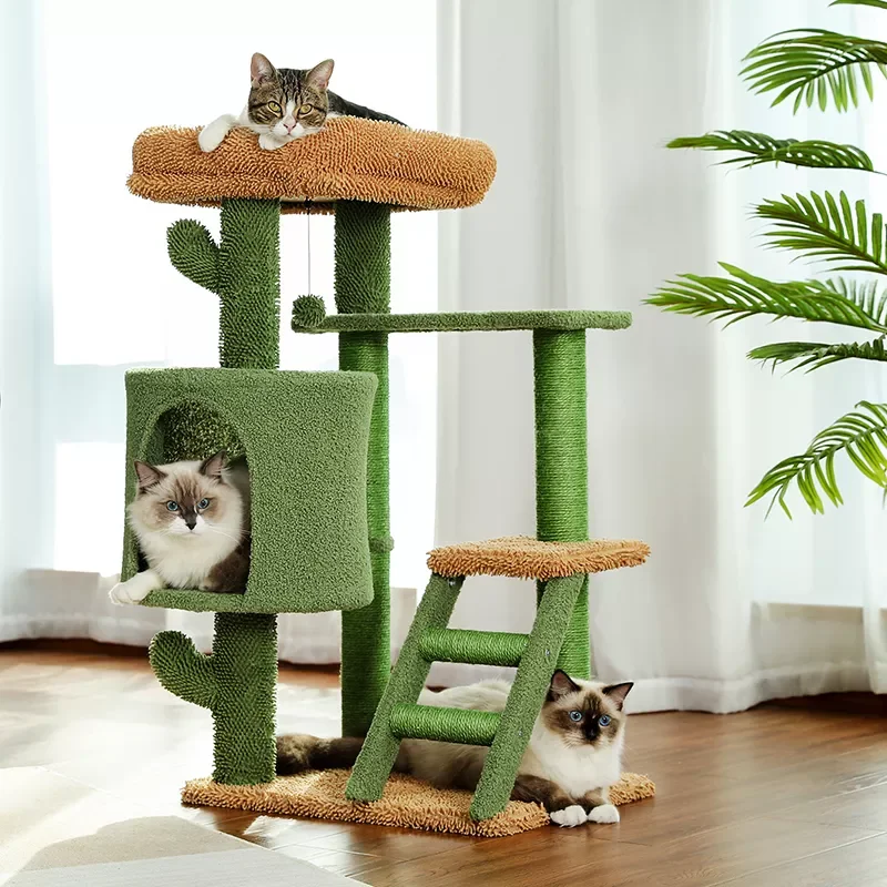 

Cat Tree Tower Cactus with Condo and Scratching Posts Tree for Kittens Tall Cat Climbing Stand for Indoor Cats Play House
