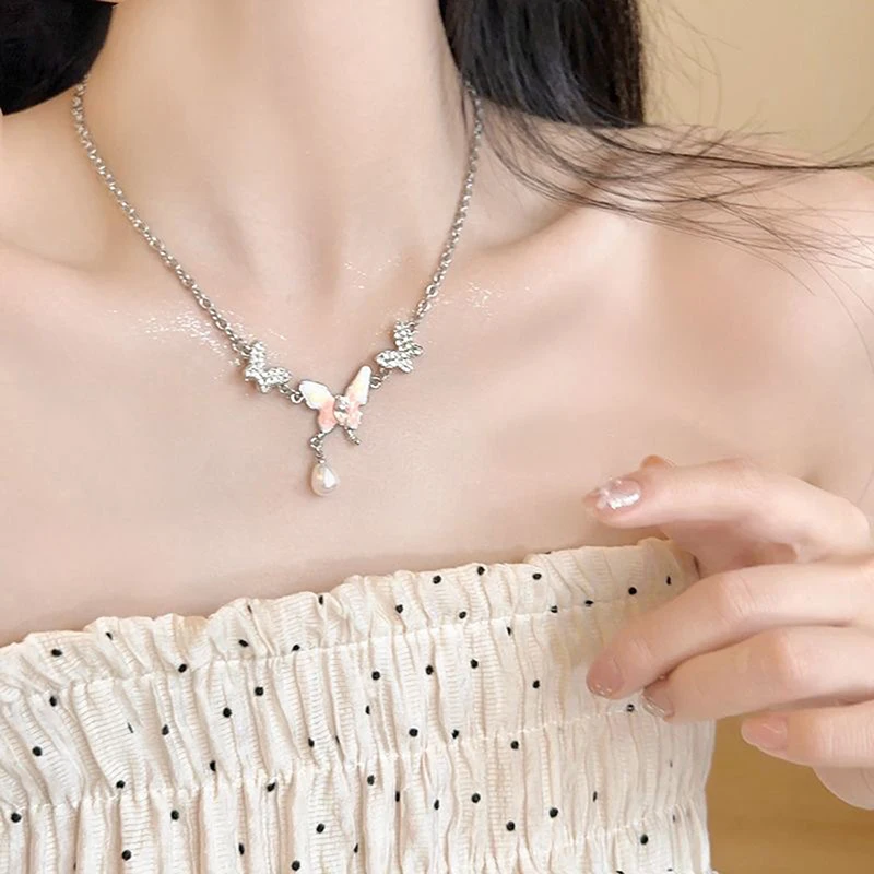 Элегантное ожерелье с кисточками и жемчугом-бабочкой для женщин девочек