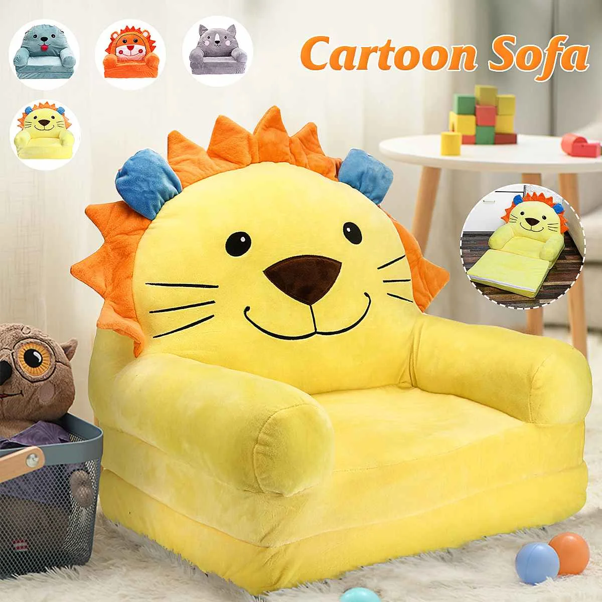 

Bioby Kids Sofa Foldable Chair Cartoon Armchair Sofa Fold Sofa Chairs Seat Cartoon Washable Living Room Furniture 50x80x47cm