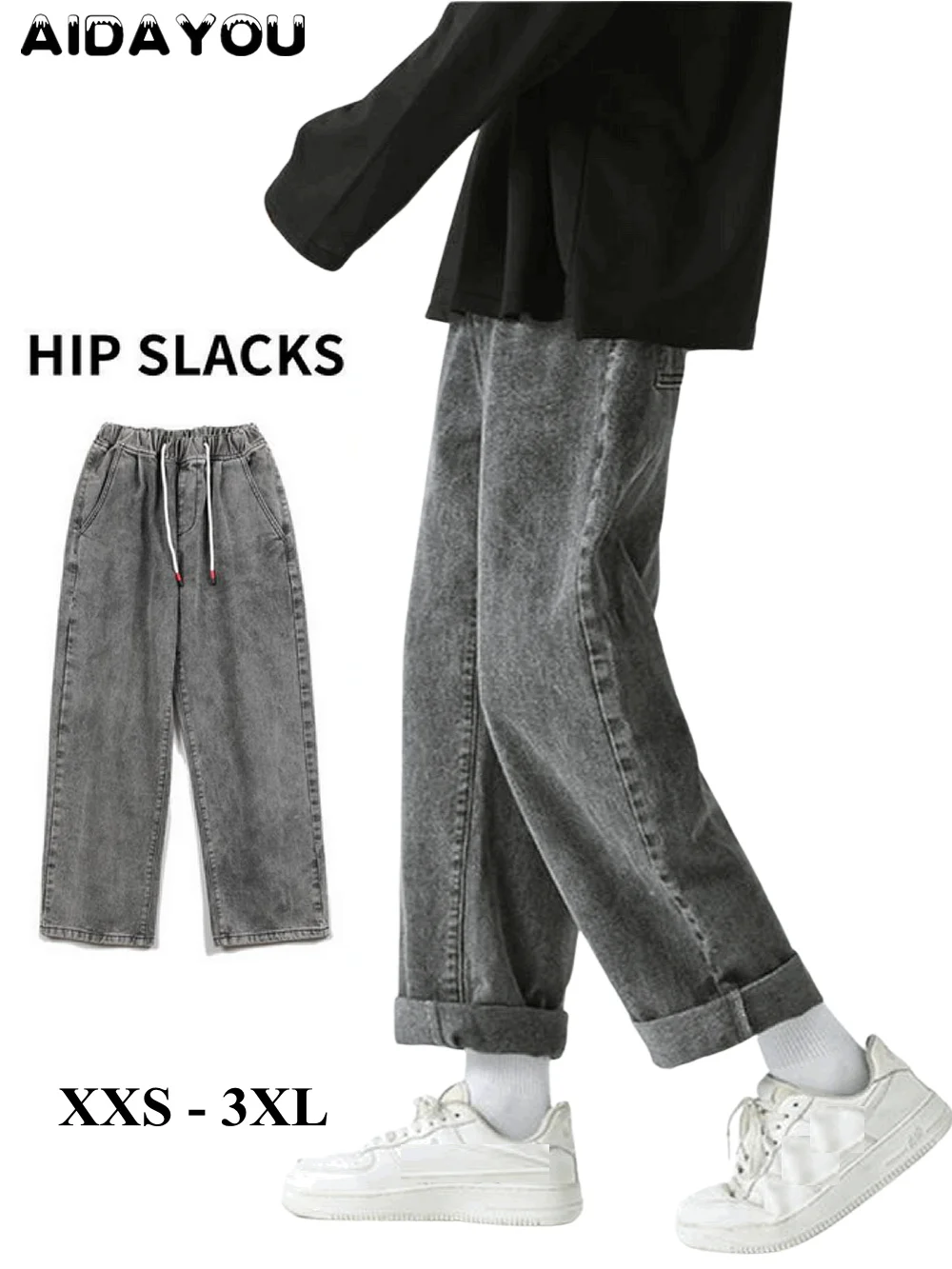 

Fashion Jeans for Women Men Wide Leg Loose Jean Elastic Waist Boyfriend Casual Hip Slack Denim Pants