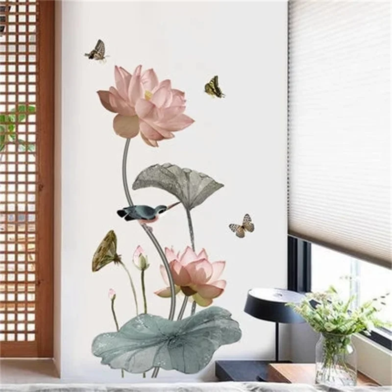 

65*120cm Chinese Style Lotus Wall Sticker Nordic Poster DIY Flower Room Decoration Wall Art Wall Pictures for Living Room
