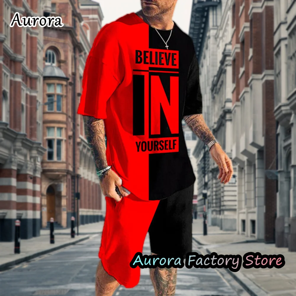 

Summer Men Fashion Tracksuit 3D Print Casual T-Shirt Shorts 2 Pieces Jogging Suit Oversized Outfit Set Male Clothing Streetwear