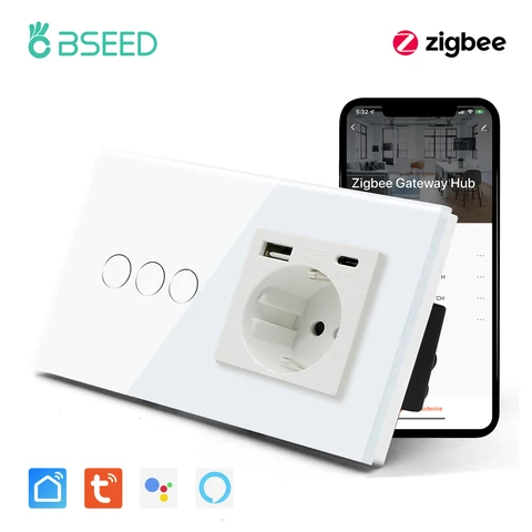 BSEED Умный выключатель Zigbee 1/2/3 Gang с розеткой