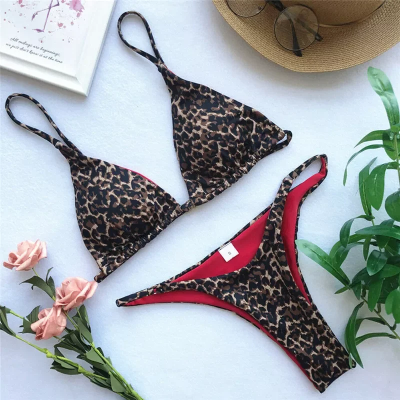 

Women Summer Bikini Set Biquinis Sexy Animal Leopard Printed Bandage Padded Bra Swimsuit Bathing Suit Beach Swimwear
