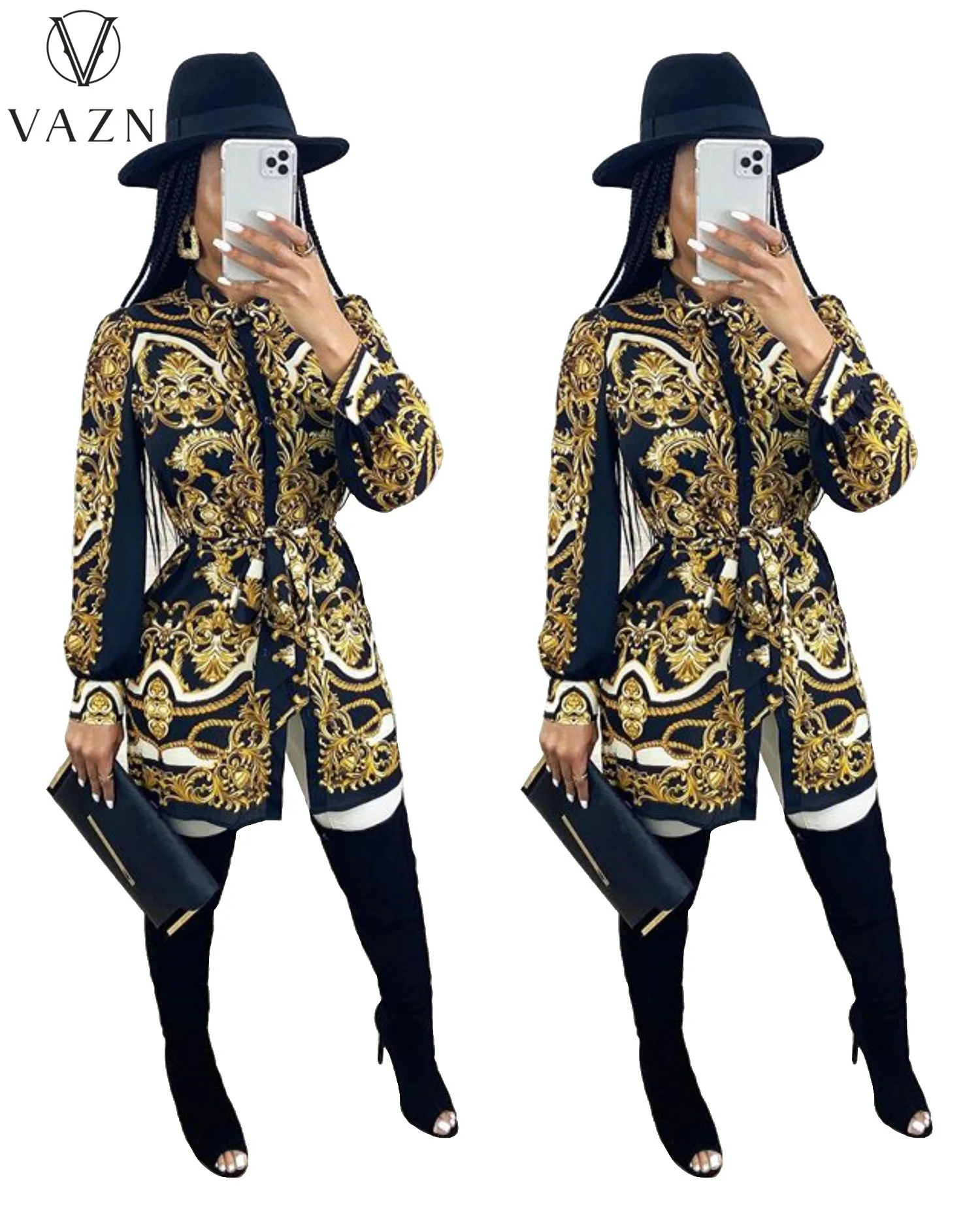 VAZN 2022 Top Quality Indie Folk Chiffon Shirt Dresss Casual Open Stitch Free Full Sleeve Women Straight Mini Dress - купить по