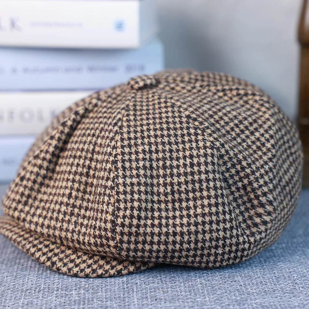 Кепка в стиле гусиные лапки на весну осень и зиму Гэтсби клетчатый черный Берет