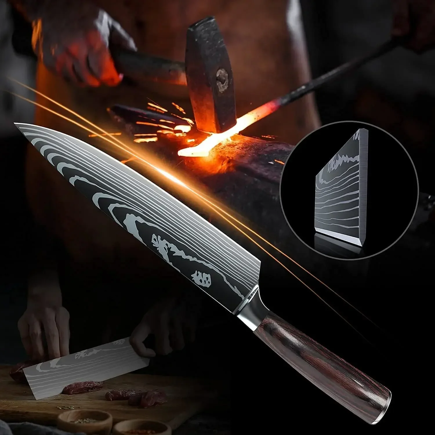 Kitchen Knife Set Professional Chef Japanese 7CR17 Damascus Cleaver Meat Fish Chicken Vegetable Fruit Fillet Knives