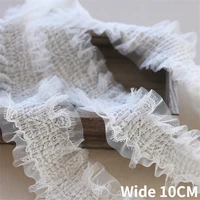 10cm wide double layers white mesh eyelashes lace needlework ruffles trim stretch fringed ribbon dress collar apparel fabric diy