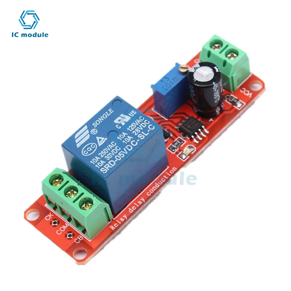 Переключатель таймера NE555, регулируемый модуль, релейный модуль с задержкой времени, постоянный ток, 5 В/12 В, релейный экран с задержкой, электронные компоненты