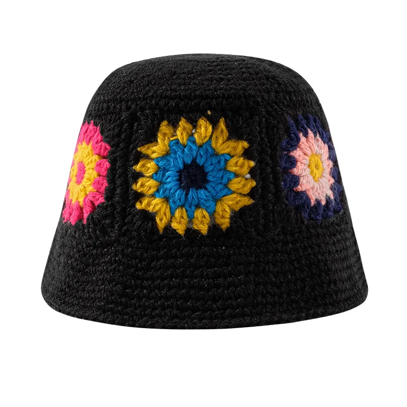 

Hollow Flower Knit Bucket Hat For Women Handmade Crochet Contrast Matching Basin Hat Seasons Bob Panama Fisherman Hat Gorro