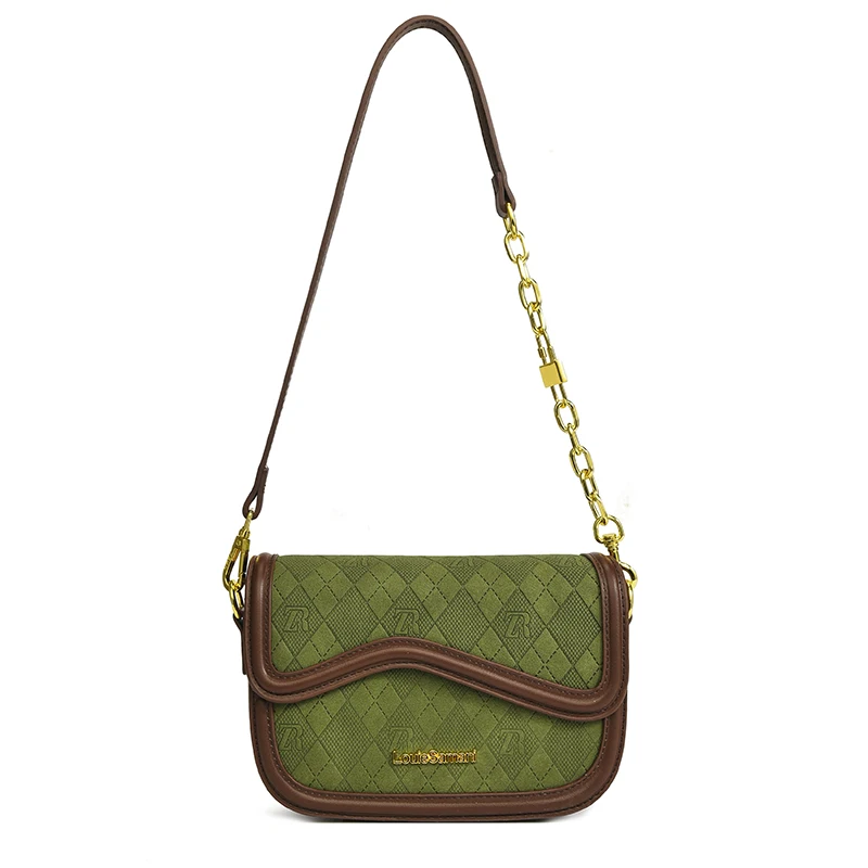 

High Quality Pu Leather Rhombic Lingge Chain Handbag Shoulder Messenger Bag For Women Underarm Saddle Bag Green Sac A Main Femme