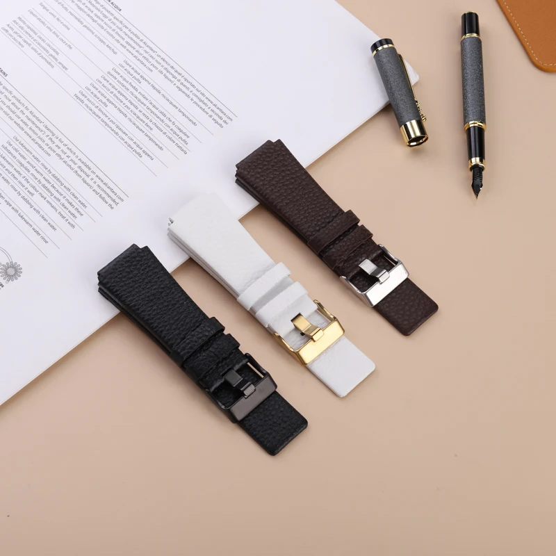28x20mm 30x20mm 30x22mmConvex Mouth Genuine Leather Watchband for Diesel DZ1089 DZ1123 DZ1132 Watch Strap men's Bracelet band
