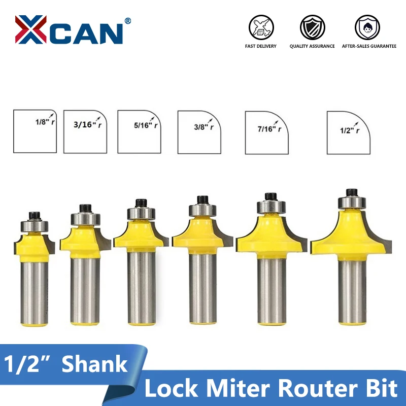 

XCAN 6pcs 1/2(12.7mm) Shank Corner Rounding Milling Cutter Round-over Router Bits Woodworking Beading Edge Forming Molding Bit