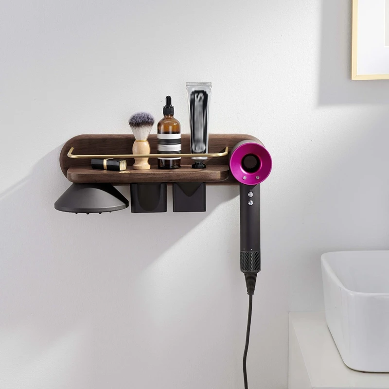 

Полка для воздуходувки Dyson, домашний декор, подставка для хранения в ванной, насадки, держатель для фена, органайзер из орехового дерева, нас...