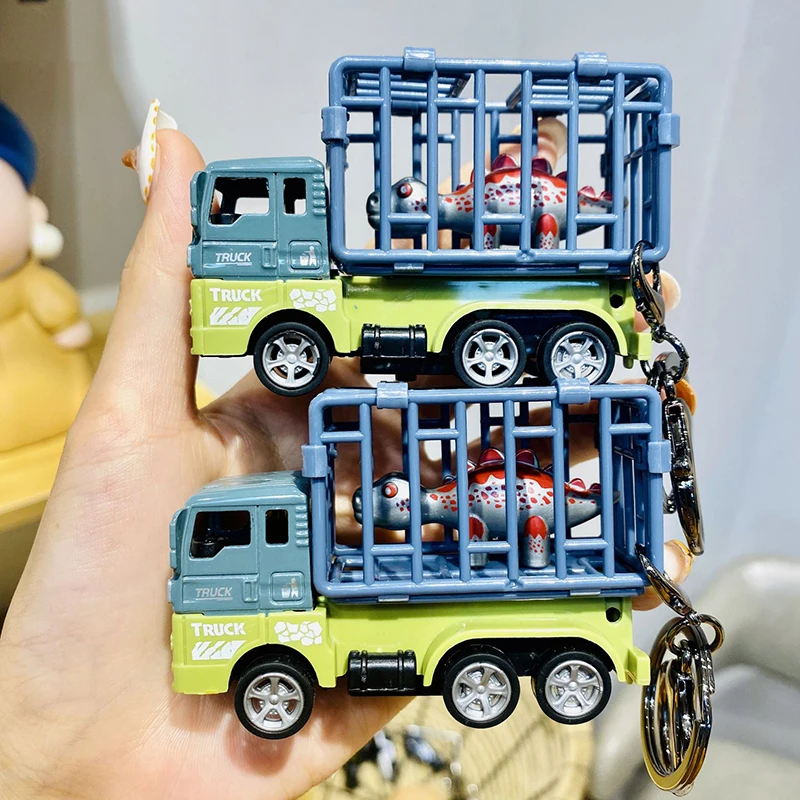 Забавная модель автомобиля брелок мини Инженерная машина с клеткой динозавр