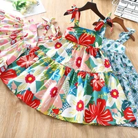 girls skirt 2022 summer new pleated jumpsuit in the big girl princess floral suspender skirt