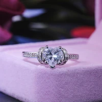 trendy crystal engagement ring claws design heart rings for women zircon cubic silver ring female wedding band jewelry