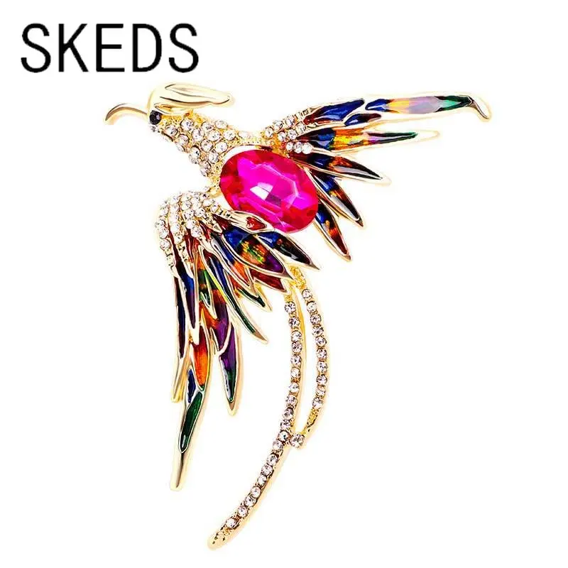 

SKEDS High Quality Classic Big Rhinestone Phoenix Exquisite Brooches Badges For Women Lady Elegant Tassel Corsage Coat Suit Pins