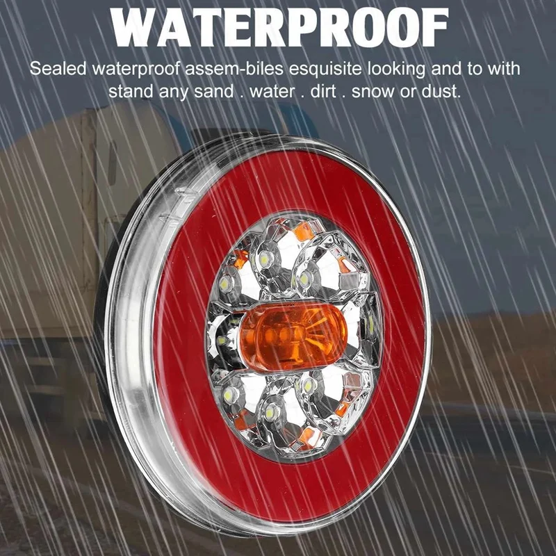 4PCS Truck LED Tail Light 12-24V 4-In-1 Trailer Dynamic Brake Signal For Car RV Bus