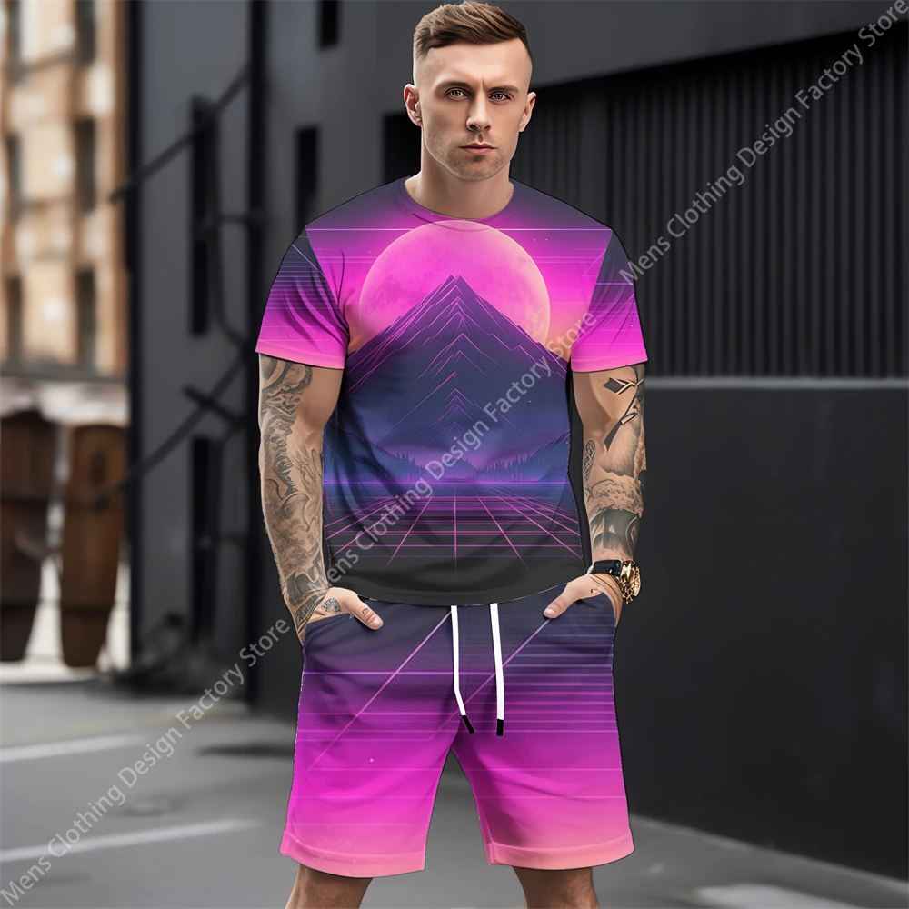 2023 New Tracksuit Men Summer Casual Short Sleeve T-shirt+Shorts Men's Sweat-Shirt Set Fashion 3D Print Streetwear Men Clothing