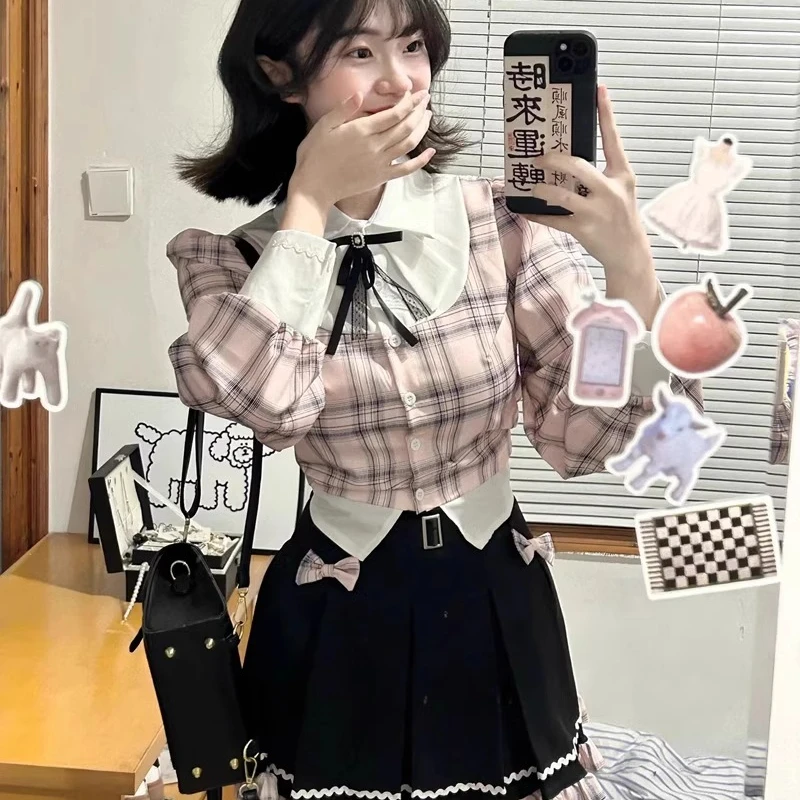 Корейский Костюм JK в стиле преппи рубашка с длинным рукавом и плиссированная