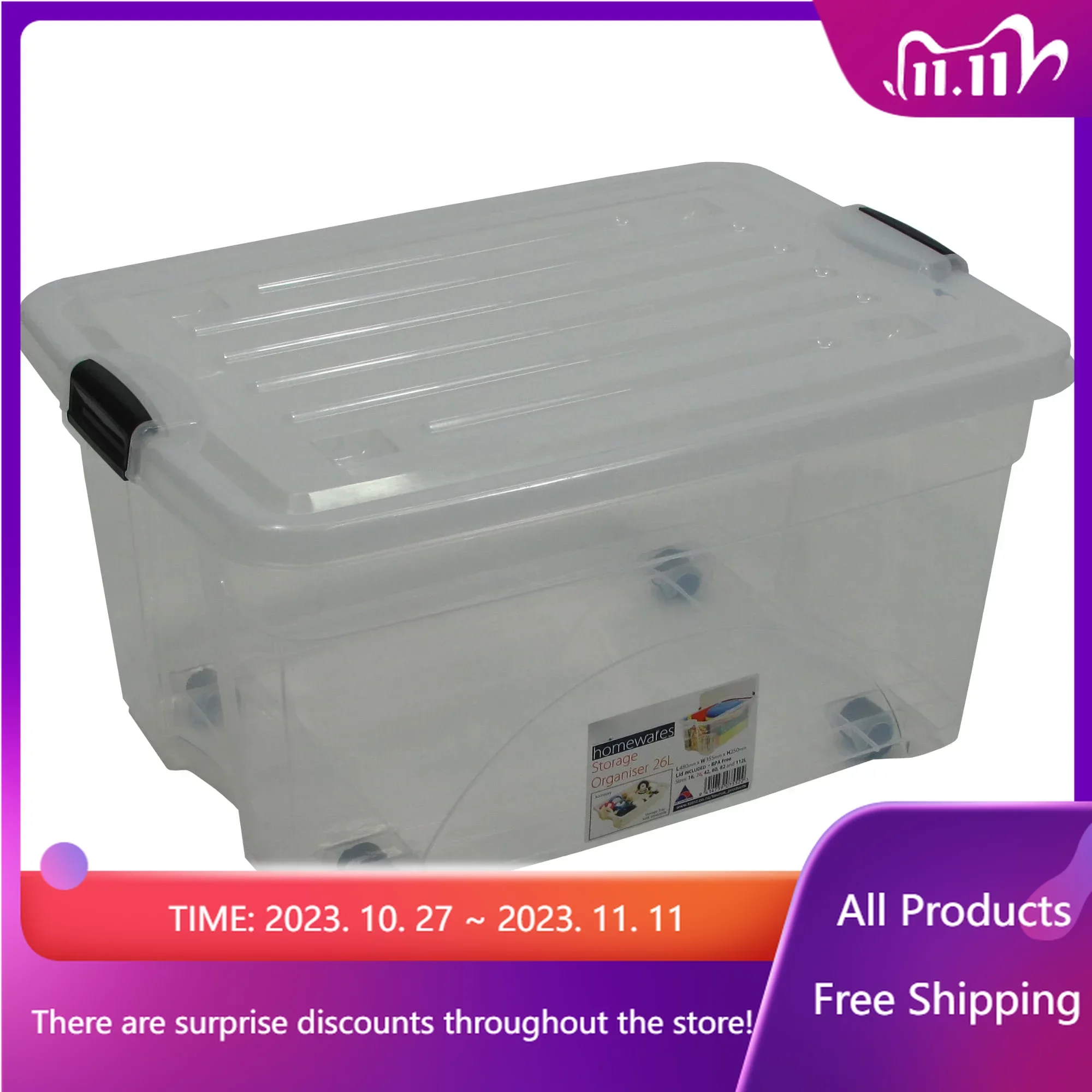 

6.75 Gallon Rolling Bin Storage Organizer Organizer Box Storage Containers Fast Transportation