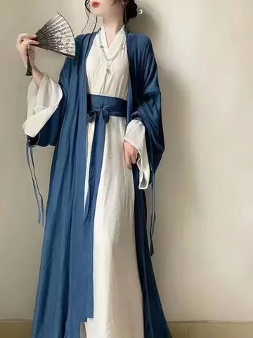 Женский костюм ханьфу Little Croaker синий белый хлопок