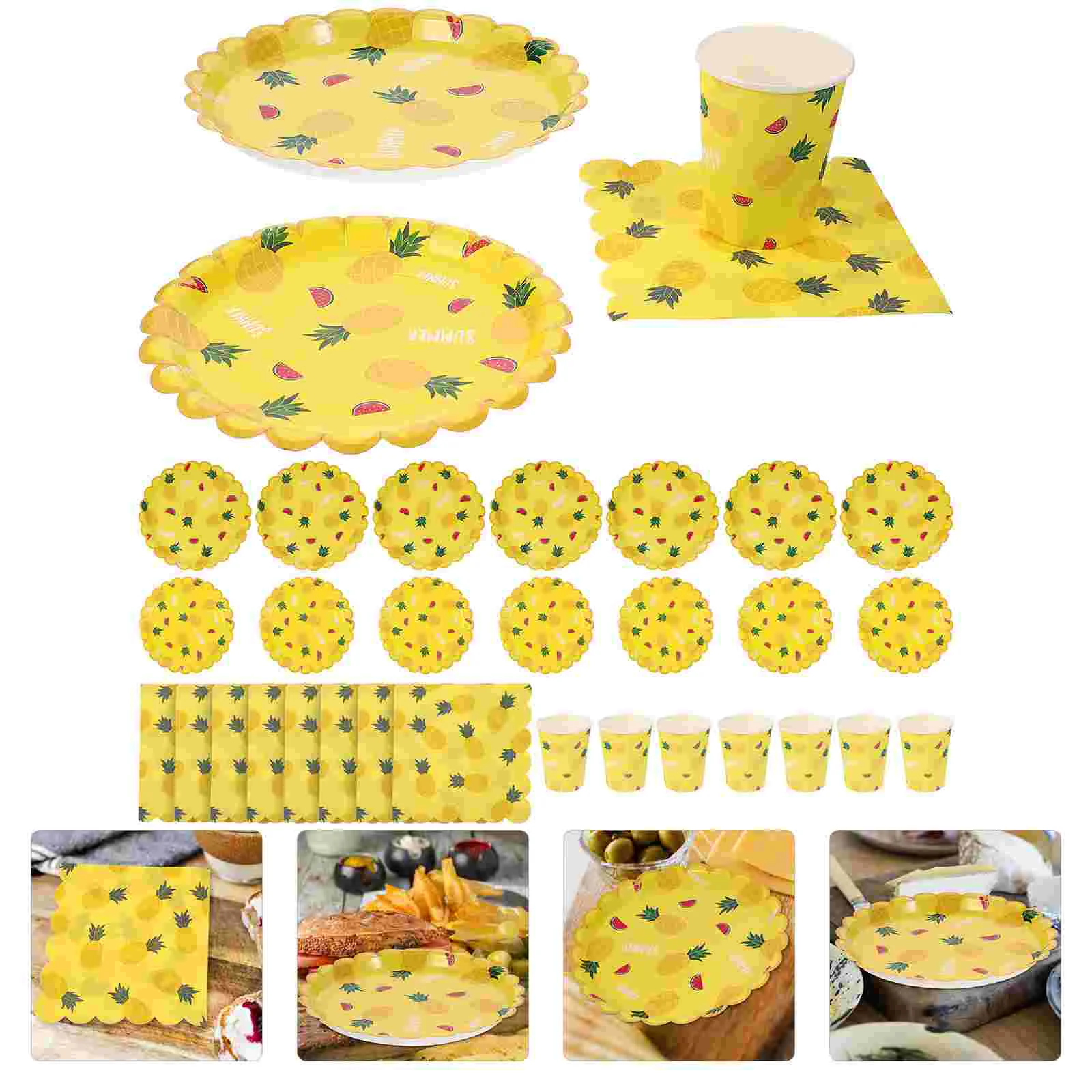 

Pineapple Paper Party Napkins Tableware Set Fruit Plates Plate Disposable Cup Cocktail Wedding Cutlery Dinnerware Luau Tropical