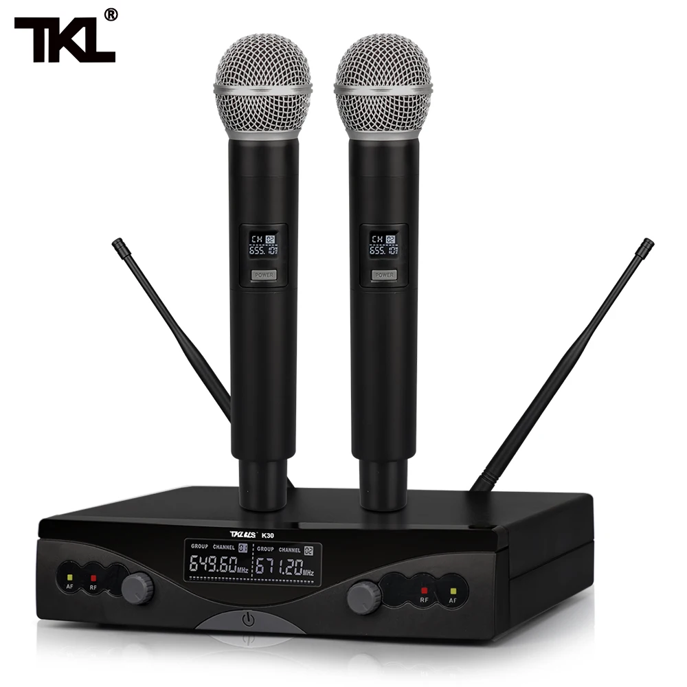 Enlarge TKL K30 Wireless Microphone UHF Dual Handheld Dynamic Karaoke Mic System 80m for Stage Church Party School PA Speaker Meet