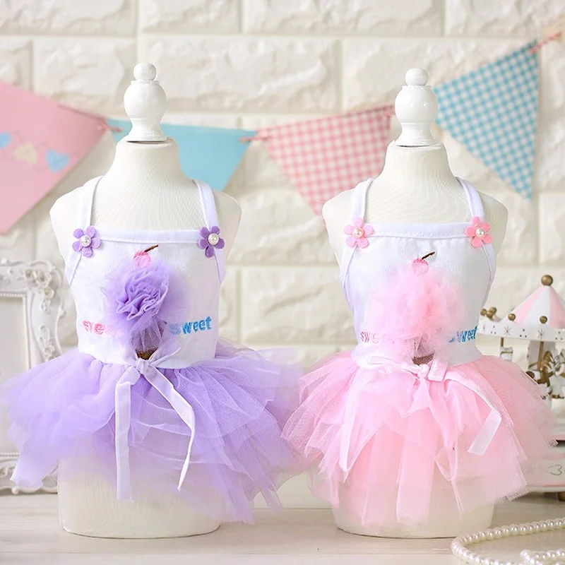 

Мультяшная Одежда для собак с цветами, Сетчатое платье на бретельках для принцессы, мягкое милое летнее платье для маленьких йоркширских те...