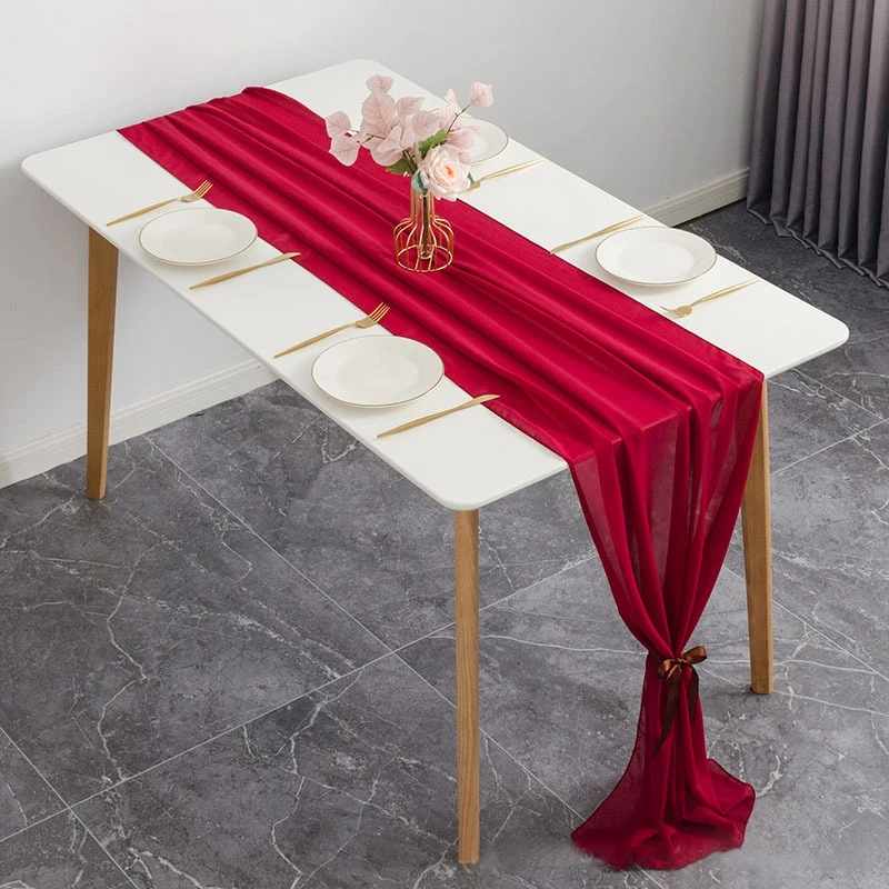 

Long Chiffon Tablecloth Luxury Solid Color Table Runner for Restaurant Wedding Party Banquets Decor Home Table Decoration