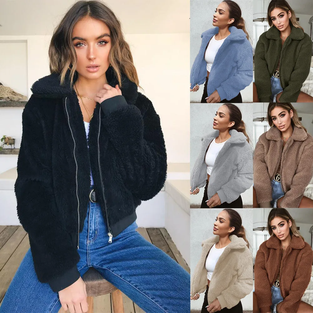 

Women's Woolen Jacket Autumn And Winter New Amazon Cardigan Women's Fluffy Collar Coat
