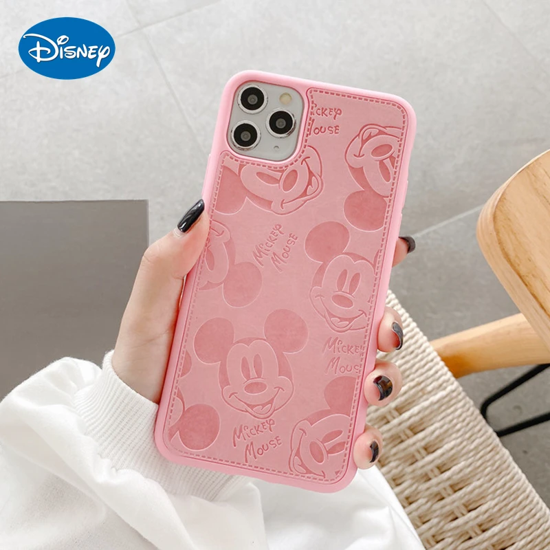 

DISNEY Anime Phone Case Cute Mickey Mouse for iPhone 12 11 13 Pro Max 7 8 Plus XR XS X SE Pink Black White Soft Cases for iPhone