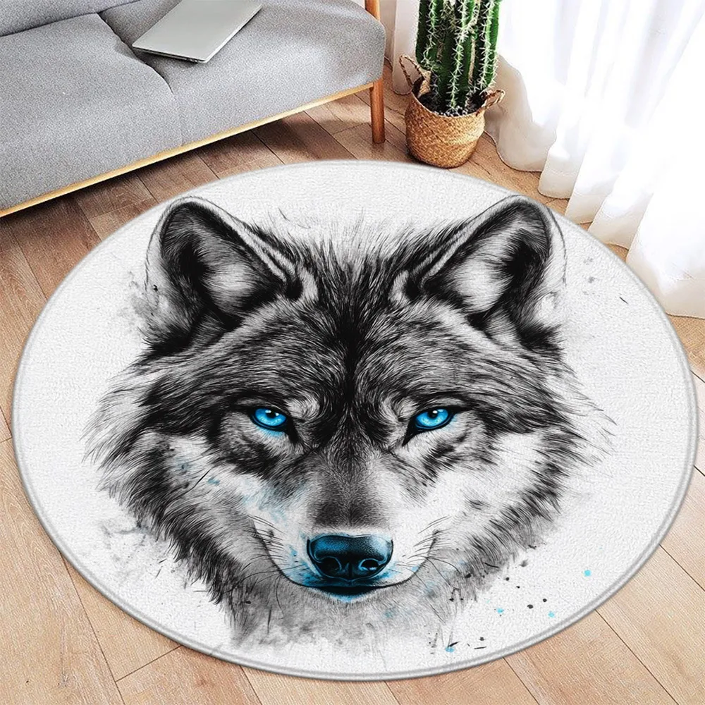 Круглый ковер с белым волком акварельный цветочный фланелевой коврик дикими