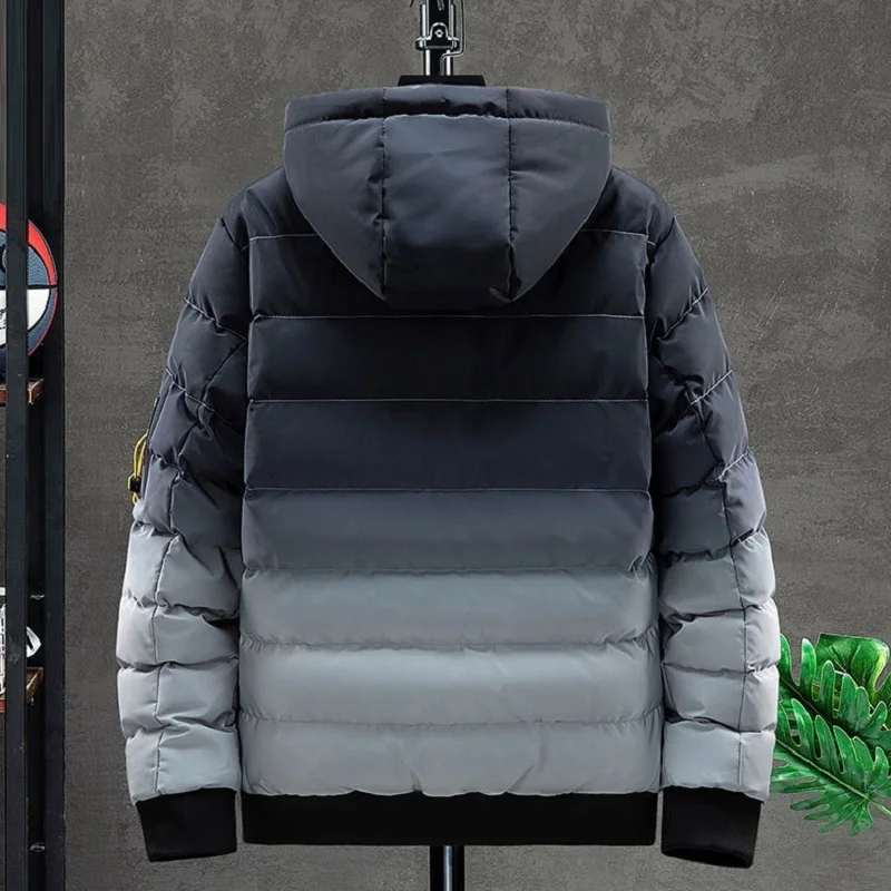 Double-sided Wear Winter Coat Men Ins Youth Gradient Warm Jacket Fashion Thickened Detachable Hooded Workwear Padded Jacket